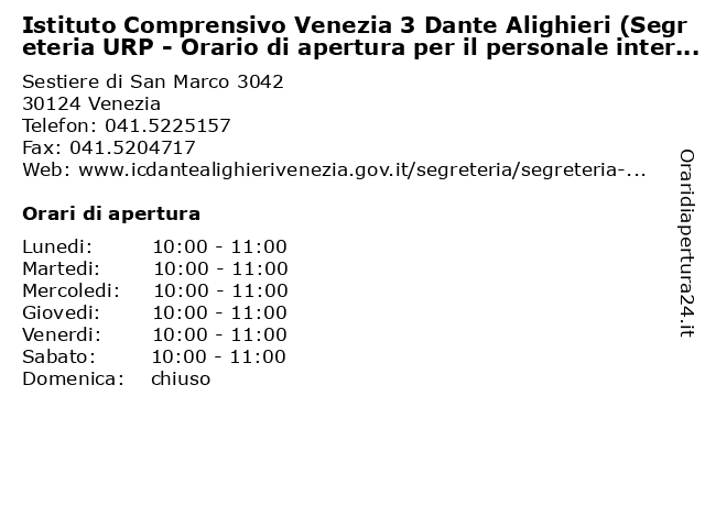 Orari di apertura Istituto Comprensivo Venezia 3 Dante